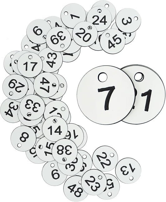 StayMax Plastic ID Number Tags Engraved Tags Key Tags Without Key Rings (1-50, White)