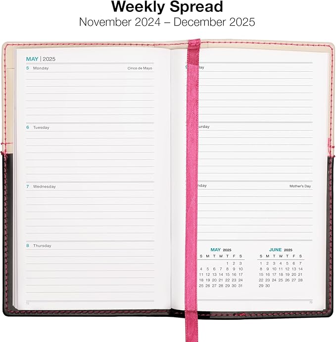 2025 Pocket Planner/Pocket Calendar and Pen, 3.5"x6": Includes 14 Months (November 2024 - December 2025) / 2025 Weekly Planner/Weekly Agenda/Monthly Calendar Organizer (Pink/Black)