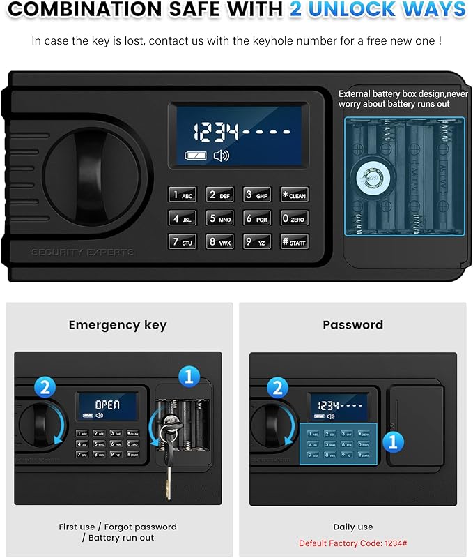 2.8 Cuft Home Safe Box with Fireproof Waterproof Bag, Large Security Digital Document Safes with LCD Keypad Keys, Anti-Theft Alert, Hidden Code Mode, Personal Combination Money Safe For Jewelry Office