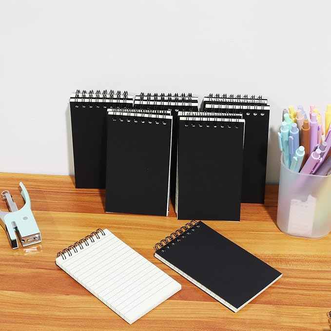 12 Pack Pocket Notebooks, 3x5 Small Notepads, Mini Spiral Notebooks, 60 Sheets/120 Pages,Lined College Ruled Paper, Memo Pads for Home, Office, School or Travel (Black)