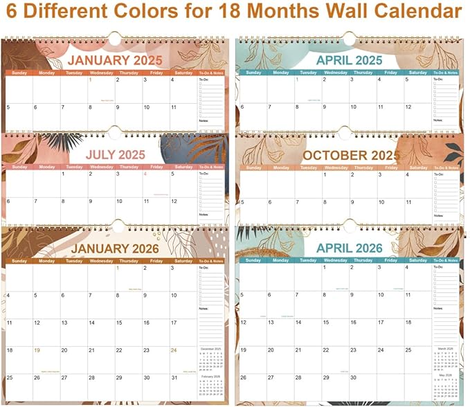 2025-2026 Calendar - Wall Calendar 2025-2026 from January 2025 to June 2026, 18 Months Calendars with Thick Paper, 11" x 14.5", Gold Leaf