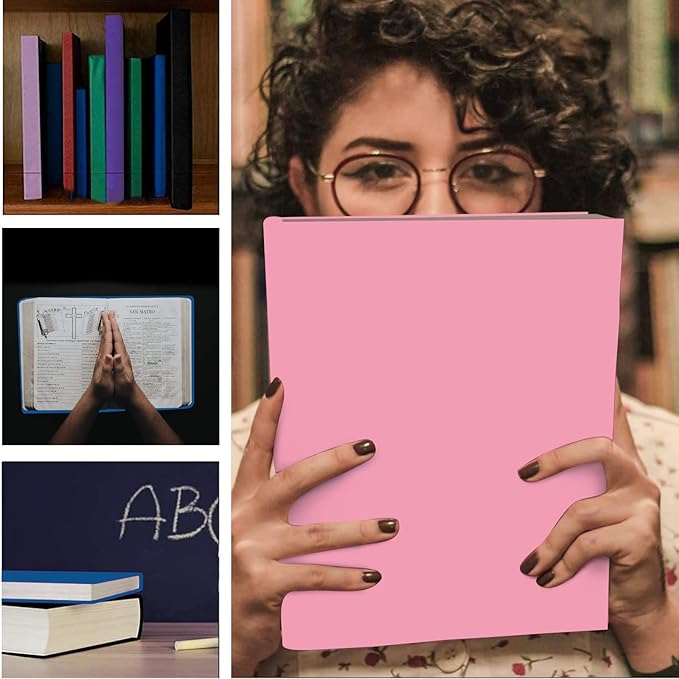 2 Pack Stretchable Book Sleeve Covers, for Paperbacks Hardcover Textbooks up to 9" x 12", Office Supplies with Free Sticker Labels (2 Pack, Pink + Blue)