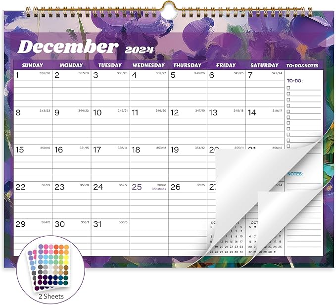 2025 Calendar, Calendar 2024-2025, 18 Months Wall Calendar July 2024 to Dec 2025 Calendar with Julian Dates, 14.8" X 11.5" (Flower)