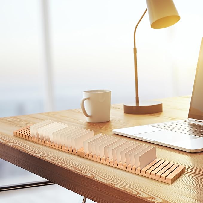 WILLOWDALE 4Pcs 12" Wooden Name Badge Holder Organizer, Counter Card Holder Stand for Name Tag ID Badge Plastic Card Holder, Detachable Business Card Holder Display Tray for Desk Office Reception