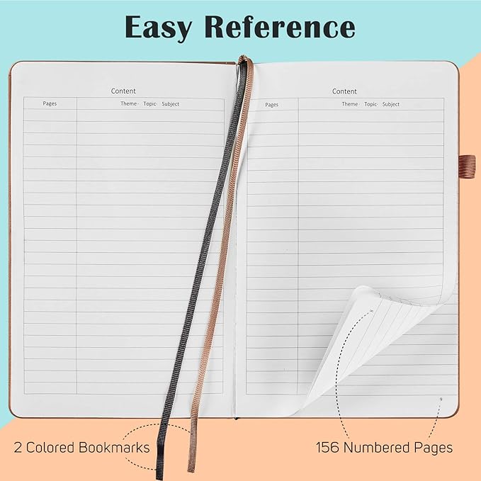 MALEDEN 7 Pack Lined Journal Notebook, Hardcover PU Leather Notebook for Men Women, 100 GSM Thick Numbered Pages with Index Content, Inner Pockets, Bookmarks, A5 Ruled Writing Journal Bulk (Brown)