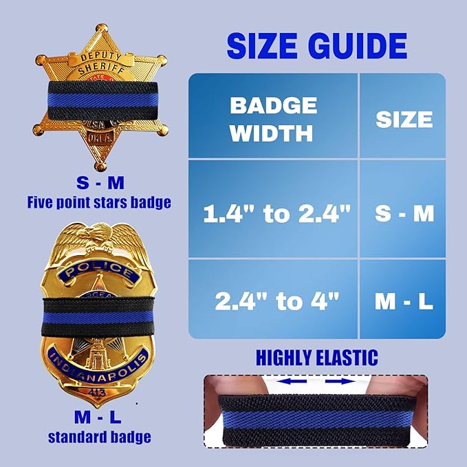 CREATRILL 40 Pack Police Mourning Band Stripe Police Officer Badge Shield Funeral Honor Guard Straps for Badge Size of 1.4" to 2.4", 2 Styles(20 Pack Black + 20 Pack Thin Blue Line)