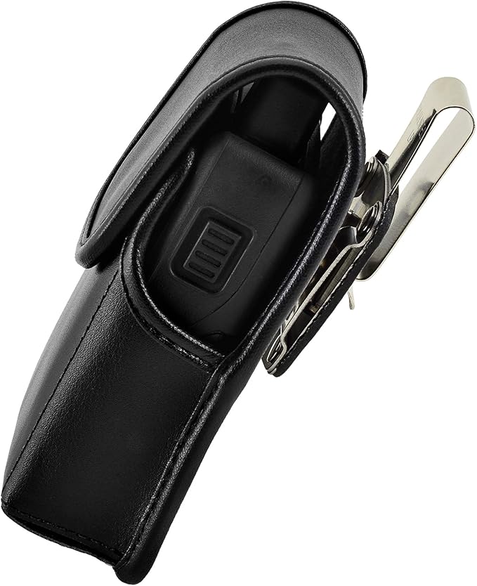 Unication G1 Voice Pager Carry Case and Holster, Black Leather Pouch with Heavy Duty Rotating Belt Clip, (Black Leather Pouch/Metal Belt Clip)
