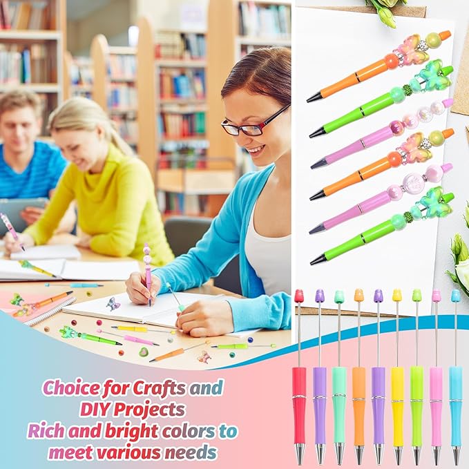 30 Pieces Beadable Pens - Beaded Pens Sweet Plastic Diy Black Ink Ballpoint Pens Bulk - Bead Pens Suitable For Teacher, Students, Office, School, Graduation Gift Supplies