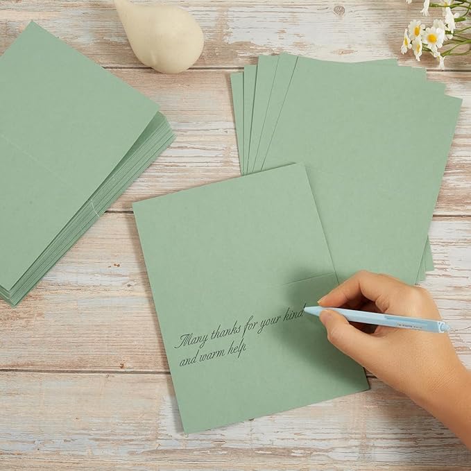 50 Pack Blank Cards Folded Cardstock Thank You Blank Greeting Cards for Invitations, Wedding, Greeting Cards, All Occasion DIY, 4x6 Folded Cards Sage-Green