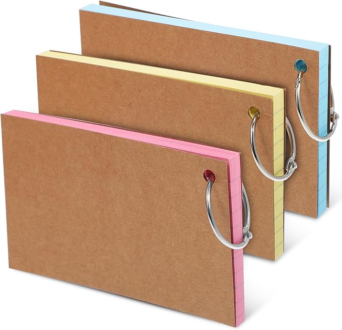 150 Pcs Colored Index Cards: 3 x 5 Ruled Index Cards with Ring,Heavy Colored Note Cards Punched Lined Flashcards for School Learning Game Card