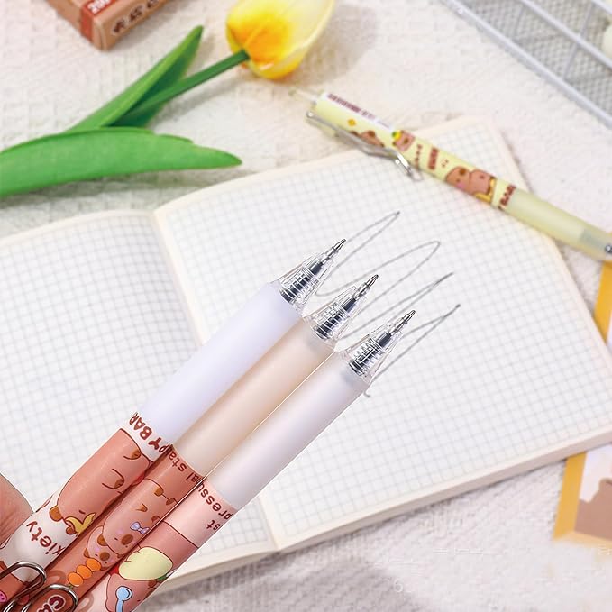 4 Pcs Gel Ink Pens Retractable Pens Cute Capybara Pen 0.5mm Black Ink Pen Writing Pens Office School Supplies for Girls Boys Women Men (Capybara 4Pcs)