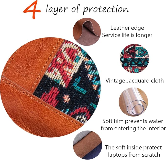 14 Inch Laptop Sleeve for 14 Inch MacBook Pro/Max M3 M2 M1 Notebook Laptop Case,Genuine Leather Laptop Cover for 14 Inch Notebook,Macbook Travel Protective Case with Buckle,Brown