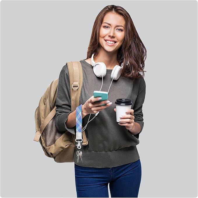 Fishent Stretchy Wristlet Keychain, Cute Wrist Lanyards for Keys, Key Chain Holder for Women Men, Wrist Strap Keychain for Car Keys Phone Camera Wallet ID Badges Card (Lilac Blossoms)