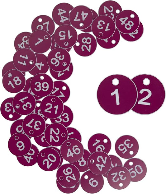 StayMax Plastic ID Number Tags Engraved Tags Key Tags Without Key Rings (1-50, Purple)