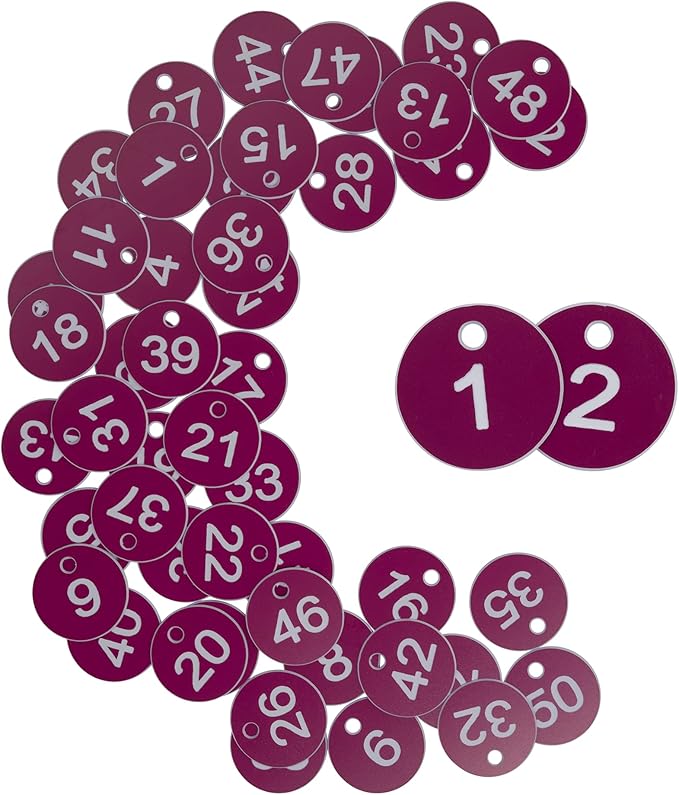 StayMax Plastic ID Number Tags Engraved Tags Key Tags Without Key Rings (1-100, Purple)