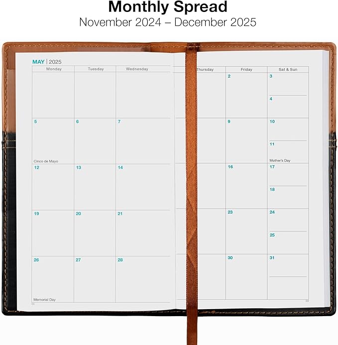 2025 Pocket Planner/Pocket Calendar and Pen, 3.5"x6": Includes 14 Months (November 2024 - December 2025) / 2025 Weekly Planner/Weekly Agenda/Monthly Calendar Organizer (Brown/Black)