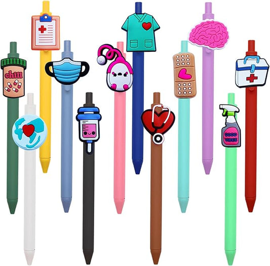 12 Pcs Nurse Pens Cute Nursing Student Essentials Pens, Include 6 replacement refills Writing Instruments for Nurses, Medical Assistants, Students, Workers Office Appreciation Gifts