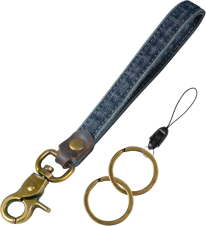 Fishent Denim Wristlet Keychain for Women Men, Cute Key Chain, Wrist Lanyards for Car Keys ID Badge Wallet Card Holder