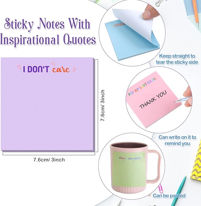 12 Pieces Snarky Office Sticky Notes Funny Note Pads Work Sucks Complaining Quotes Vibrant Negative Passive Office Notepads Adhesive Memo Pad for Colleague Supplies, 3 x 3 Inch(Cute Style)
