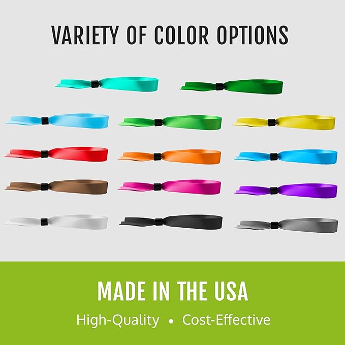 Wristco 100 Green Cloth Event Wristbands – Plastic Closure to Prevent Transfer or Reuse – Premium-Grade Fabric Bracelets for Party Entry, Summer Camp, VIP Identification, Drink Ticket ID