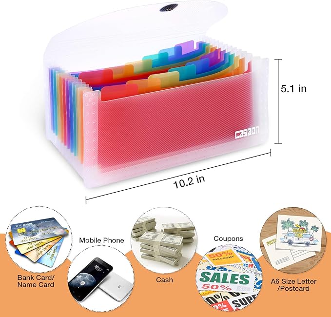 2 Pack 13-Pockets Expanding Accordion File Folder Mini Organizer Wallet for Storage Invoice/Receipt/Cards/Coupon/Tickets