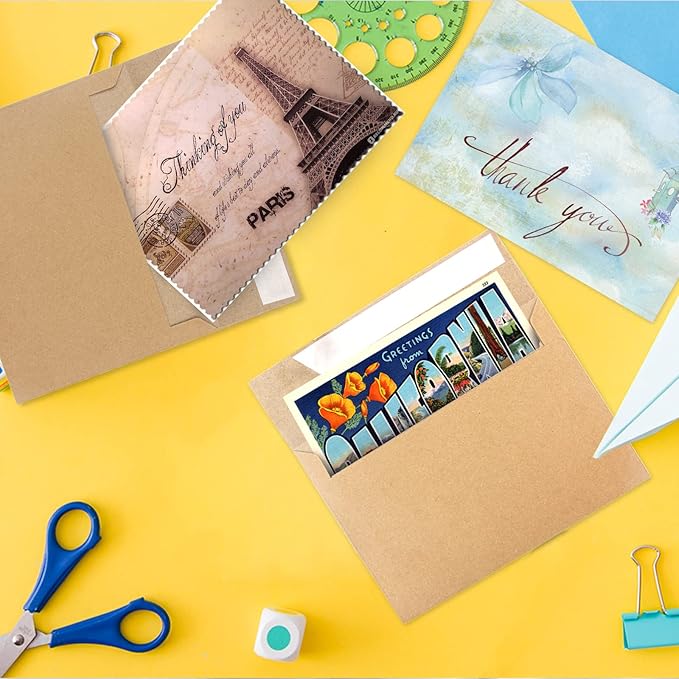 30 blank cards and envelopes each, thank you blank greeting cards and envelopes, brown A4 blank cards, 4x6 envelope invitations, suitable for printing custom, suitable for various occasions DIY