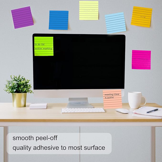 24 Pack 1920 Sheets Pop Up Sticky Notes Lined 3x3 inch Self-Stick Notes Pads Post Lined Sticky Note Pads Accordion Pop Up Notes Refill for Dispenser Home Office School, 80 Sheets/pad (Bright Color)