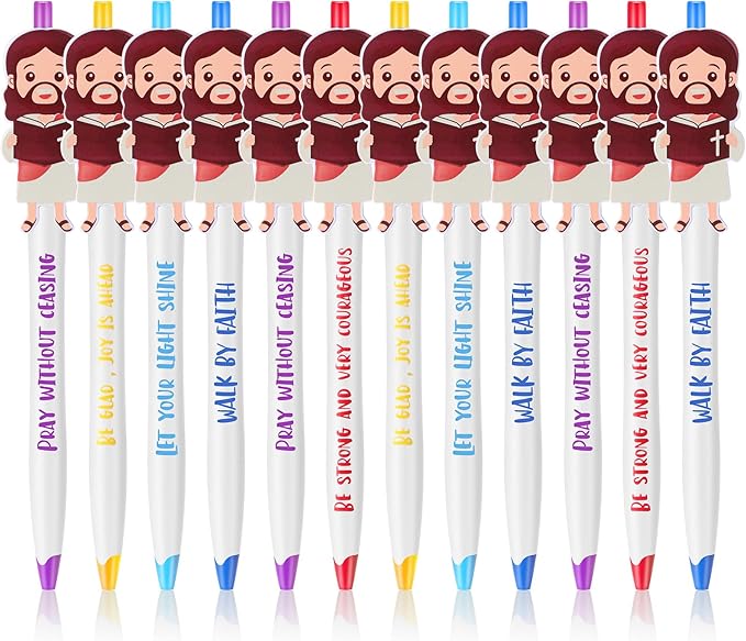 12 Pcs Christian Jesus Pens Bible Verse Pens for Kids Cute Jesus Ballpoint Pens with Inspirational Quotes Sunday Religious Pens for Classroom Prizes Church Christmas Easter Gift