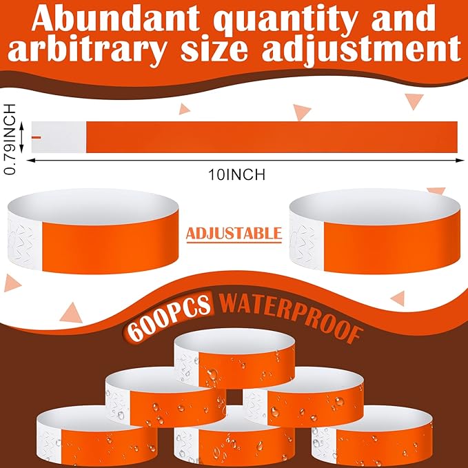 600 Packs Paper Wristbands for Events Neon Party Wristbands Colored Waterproof Paper Club Arm Bands Lightweight Identification for Concert Bar Entrance Admission(Orange)