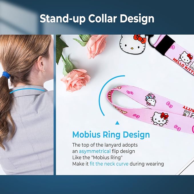 Cute Kawaii Anime Lanyard for Women - Pink ID Badge Holder Keychain