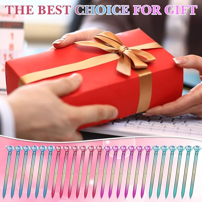 24 Pieces Big Crystal Diamond Pens Bling Ballpoint Pen Black Ink Rhinestones Pen for School Office Supplies Christmas Wedding Birthday Present, 4 Colors(Colorful Style)