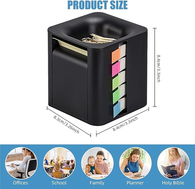 5-in-1 Sticky Note Holder for Desk - Pop Up Sticky Note Dispenser with Pop Up Post Its, Sticky Note Holder & Storage, Magnetic Absorber Case for On-The-Go Organization (Black)
