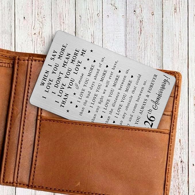 26th Anniversary Card Gifts for Women Couple, 26th 26 Year Anniversary Romantic Wallet Card Gifts for Wife