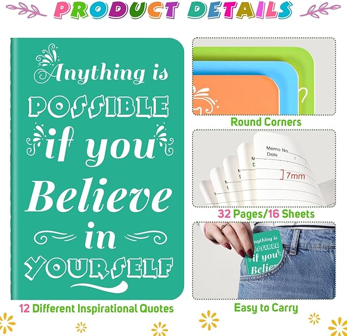 24 Pcs Mini Inspirational Notebooks Bulk with 24 Pcs Colorful Pens, Small Pocket Journal Notepads Set, Motivational Bulk Gifts for Women Men Teacher Student Kids, Fun School Office Supplies,3.5"x5.5"
