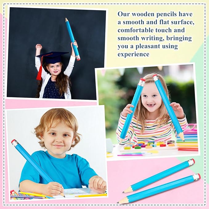 2 Pcs 16 Inch Pencils Wooden Jumbo Pencils Giant Wooden Pencils Funny Big Pencil with Cap Eraser Large Pencil Fun Novelty Gifts for Kids School Kindergarten Home Office Supplies(Blue)