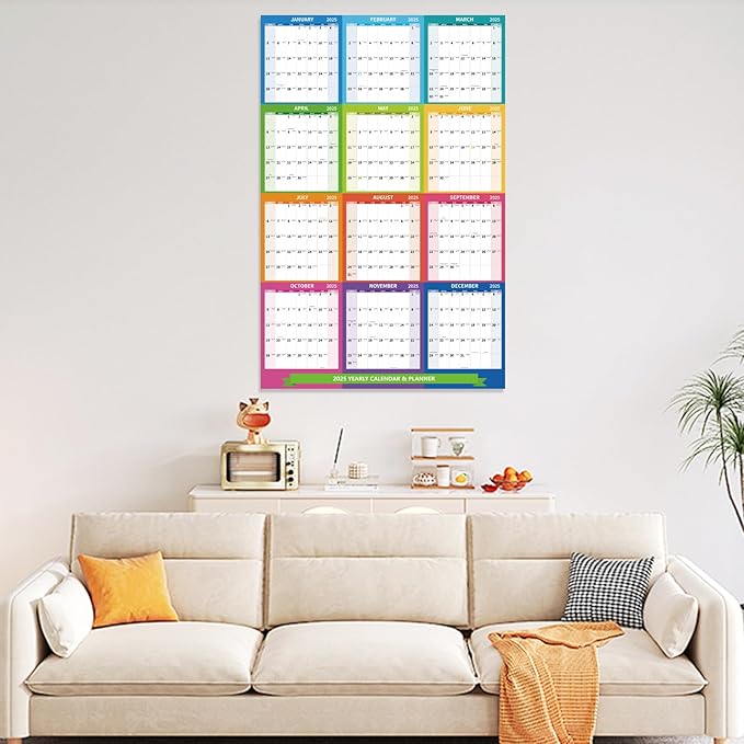 2025 Wall Calendar 34.8" x 22.8" Large Vertical Yearly Wall Hanging Calenda with Julian Date Thick Paper Calendar 12 Month Annual Wall Planner for Wall Office Fridge(Coloured)
