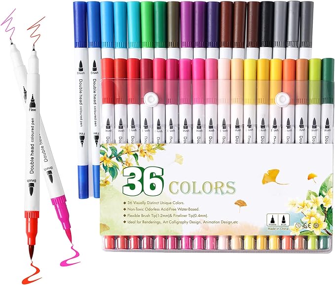36 Brush Markers for Adult Coloring Books,Coloring Markers for Adults Lettering,Dual Tip Brush Pens for Kids Drawing,Coloring Pens for Art,Journal Planner,Doodle,Christmas Stocking Stuffers for Teens