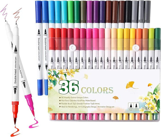 36 Brush Markers for Adult Coloring Books,Coloring Markers for Adults Lettering,Dual Tip Brush Pens for Kids Drawing,Coloring Pens for Art,Journal Planner,Doodle,Christmas Stocking Stuffers for Teens