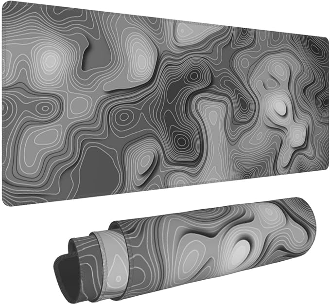 3D Topographic Map Mouse Pad Grey White Gaming Mouse Pad XL Mouse Pad Large Desk Pad Non-Slip Rubber Base Keyboard Mouse Mat with Stitched Edges for Home Office Work