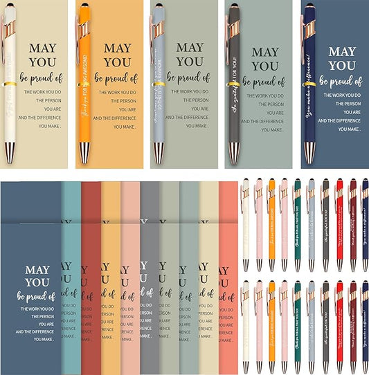 20 Set Employee Appreciation Ballpoint Pens with Inspirational Stylus Tips Cards Team Thank You for Coworkers Team Nurse Teacher Staff Favors