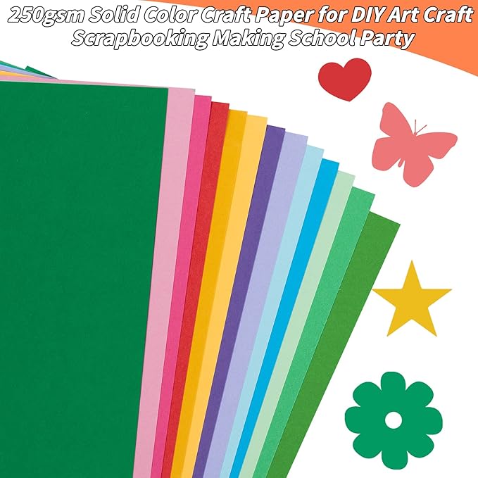 300 Sheets Colored Cardstock Bulk, 30 Assorted A4 Cardstock Paper 250gsm Colorful Card Stock, 8.3 x 11.7 Thick Double Sided Printed Cardstock for DIY Art Craft Scrapbooking Making School Party