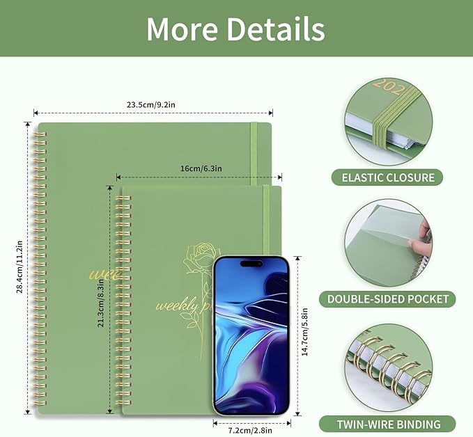 2025 Planner Weekly and Monthly, Calendar Planner with Monthly Tabs, 2025 Weekly Planner from Jan 2025 - Dec 2025, Weekly Monthly Planner with Spiral Binding- 6.3" X 8.5", Green