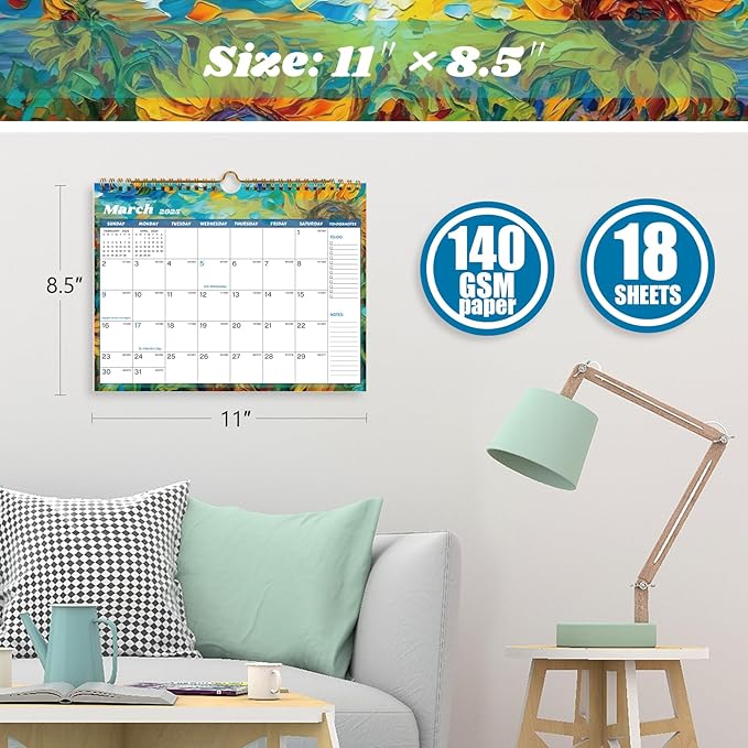 2025 Calendar 18 Month Wall Calendar 2025-2026, January 2025 to June 2026 Calendar with Julian Dates, 11" X 8.5" (2025-2026 Wall Calendar Flower)