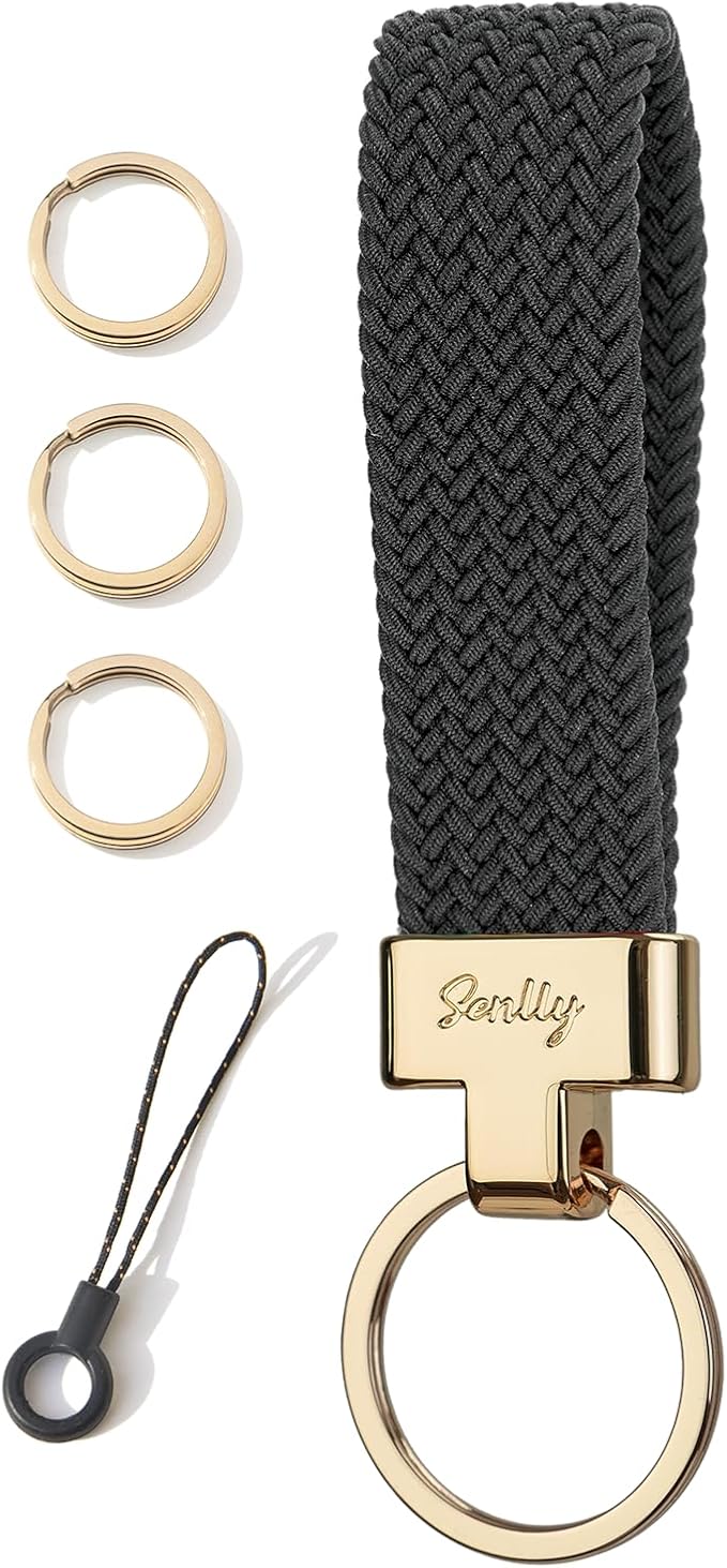 SENLLY Car Keychain, Stretchy Key Holder, Original Elastic Anti-Drop Design Finger Lanyard Strap