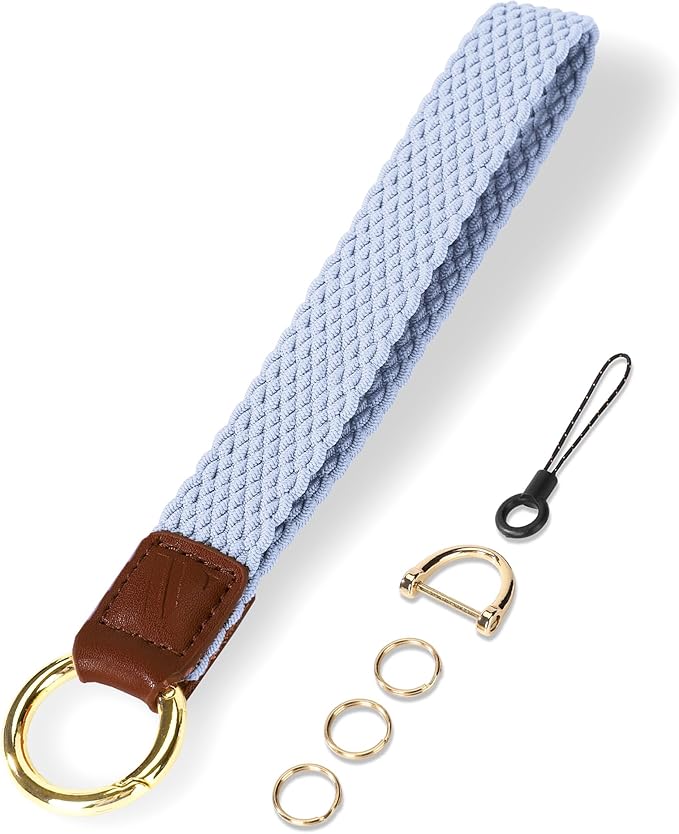 Key Chain, Stretchy Keychain Wristlet, Cute Wrist Lanyard Strap for Car Keys with D Ring for Women Men (Fish - Mist Blue)