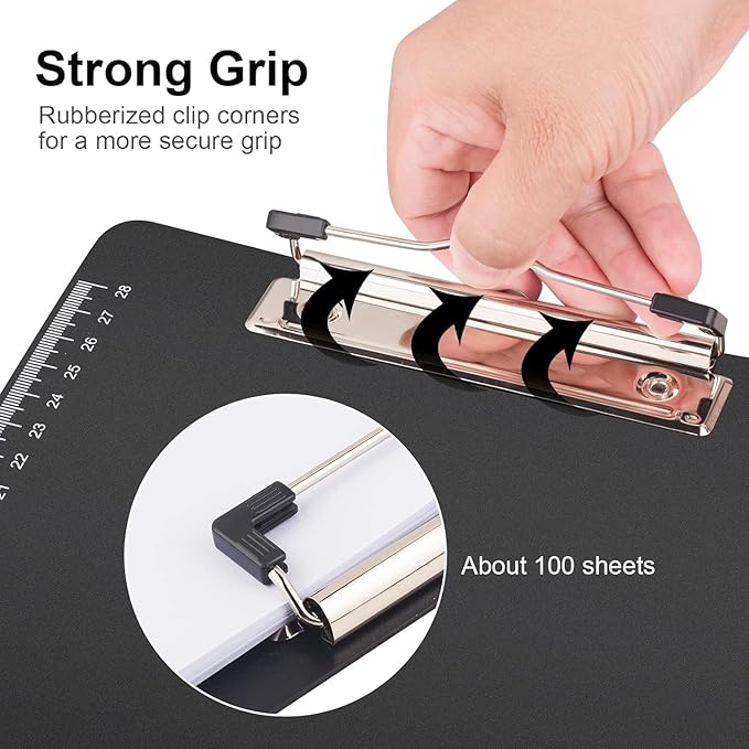 2 Pack Clipboards 8.5x11, Plastic Clipboards,Black Clipboard,Letter Size,Paper Clips,Nursing Clipboard,Paper Clip Holder,Document Holder,Writing Board with Ruler, A4 Letter Size for Offices School