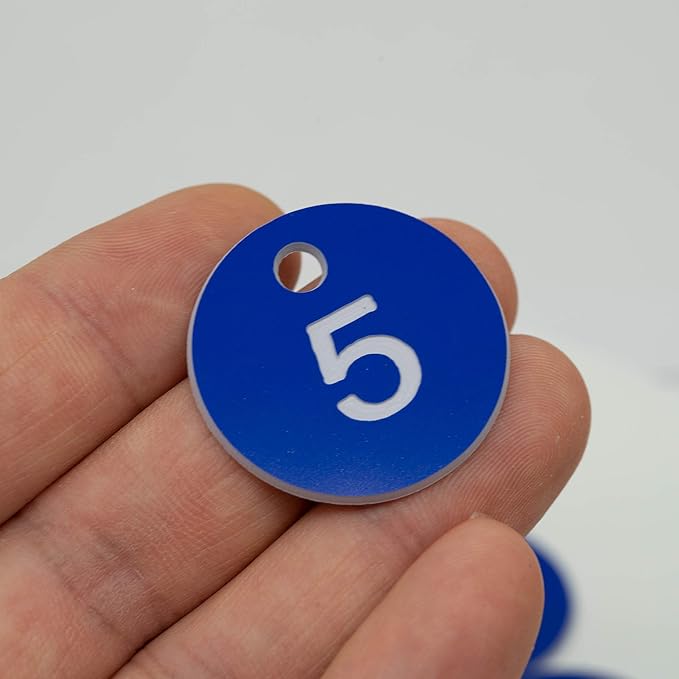 StayMax Plastic ID Number Tags Engraved Tags Key Tags Without Key Rings (1-100, Blue)