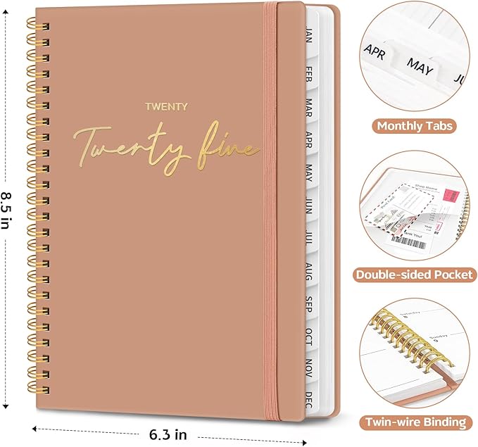 2025 Planner - Weekly and Monthly Planner, January 2025 to December 2025, Spiral Bound 2025 Calendar Planner Book, Inner Pocket, Perfect for Office Home School Supplies - A5 (6.3" x 8.5"), Rose