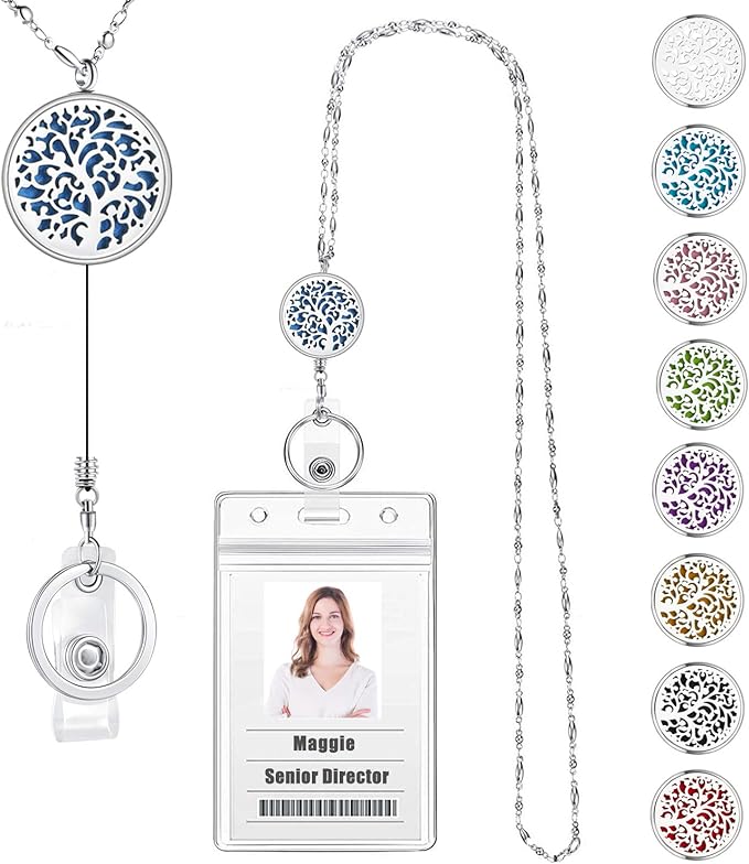 Retractable Lanyard - Lanyards for ID Badges Keys Women Cute Teacher with ID Holder Badge Reels Necklace Keychain Silver Chain Nurse School Work Jewelry