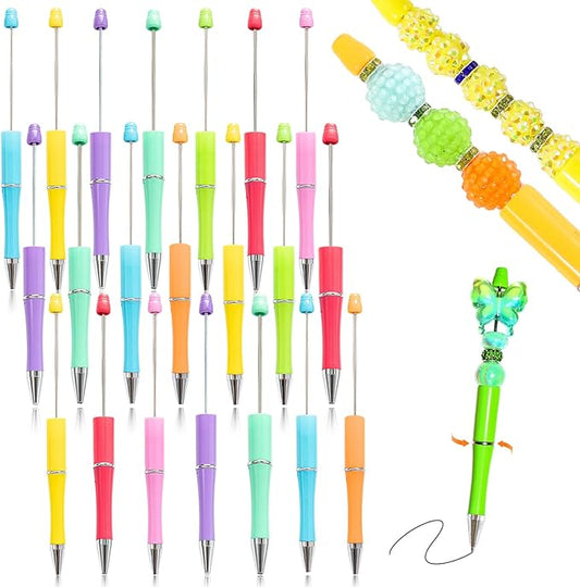 15 Pieces Beadable Pens - Beaded Pens Sweet Plastic Diy Black Ink Ballpoint Pens Bulk - Bead Pens Suitable For Teacher, Students, Office, School, Graduation Gift Supplies